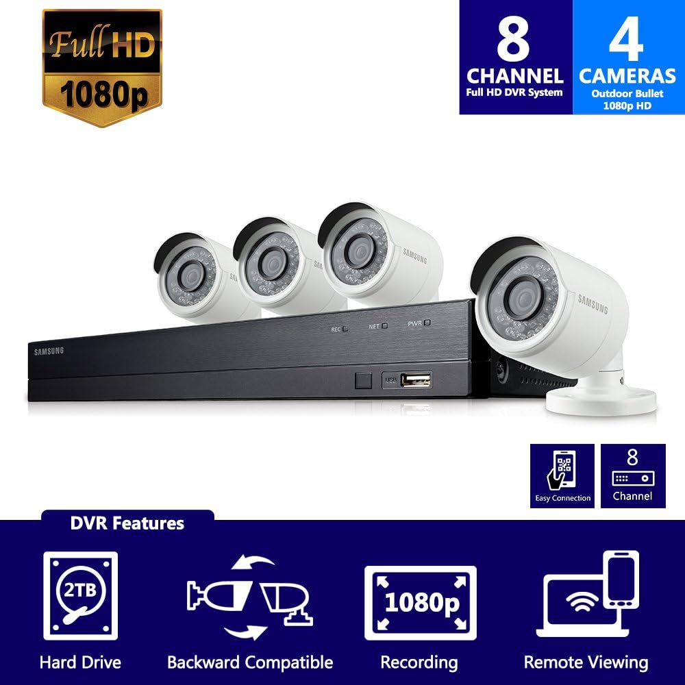 SDH-B74041-2TB - Samsung 8 Channel 1080p HD 2TB Security Camera System with 4 Outdoor BNC Bullet Cameras (SDC-9443BC)