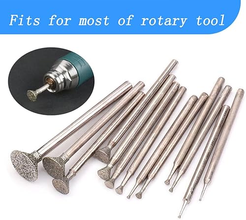 Miniatura 4 de Luo ke Juego de 13 brocas de diamante tipo triángulo - Brocas de grabado montadas en diamante de 3/32 pulgadas para herramientas rotativas