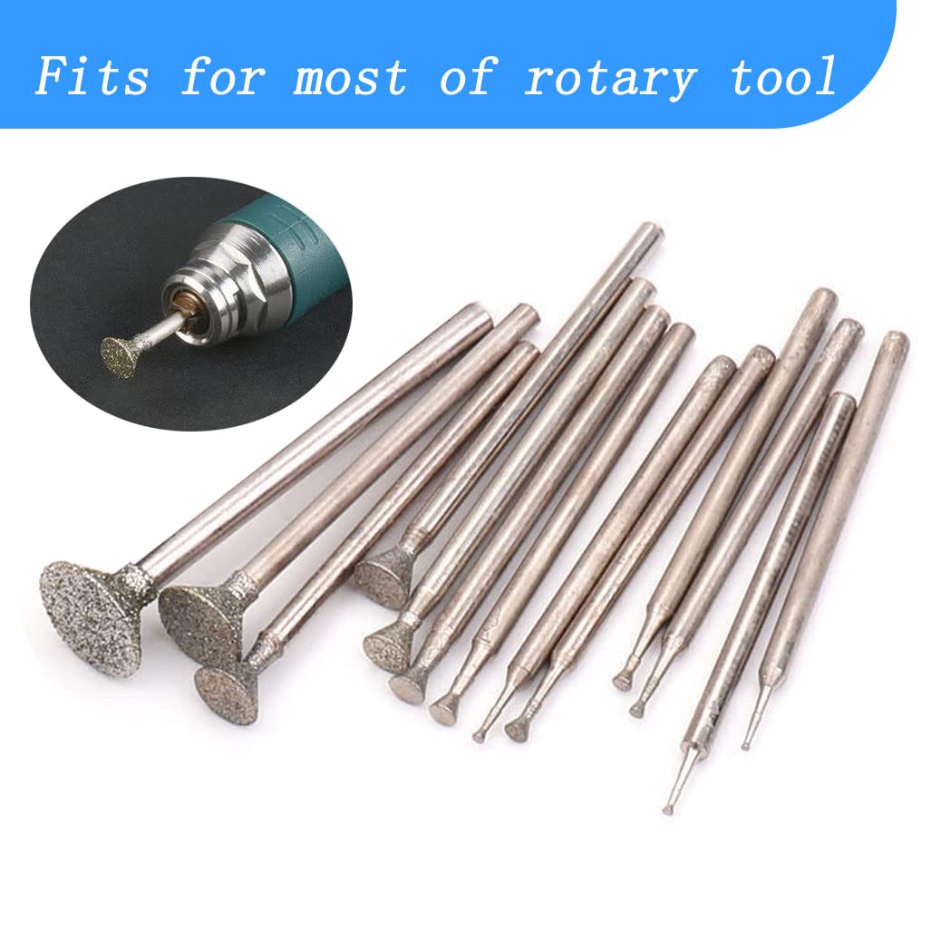 COLYUPO 14-Piece T-Shape Diamond Burr Set – Stone Carving & Polishing Bits, 2.35mm Shank, 0.5-10mm Sizes For Rotary Tools