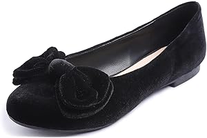 Women's Velvet Shoes with Bow Trim Ballet Flats