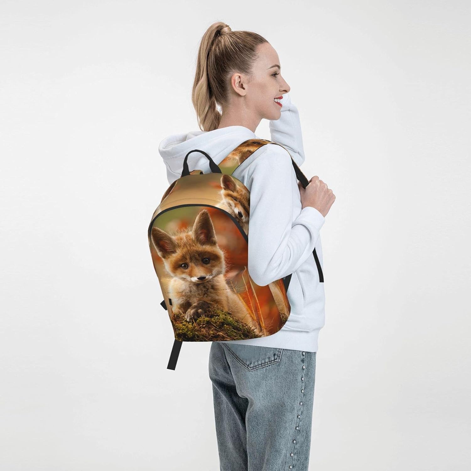 16 inch backpack Cute Fox Laptop Backpack Full Print School Bookbag Shoulder Bag for Travel Daypack