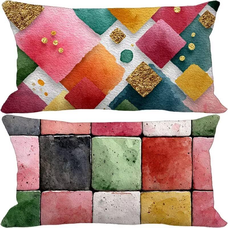 Housse de coussin 60x80 lot de 2 imperméable rose en lin géométrique pour extérieur