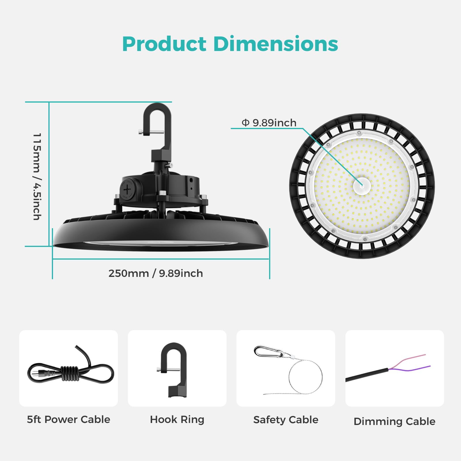 240W UFO LED High Bay Light 432000LM LED Shop Light 6000K Daylight 0-10V Dimming IP65 Waterproof Plug Play — view 8