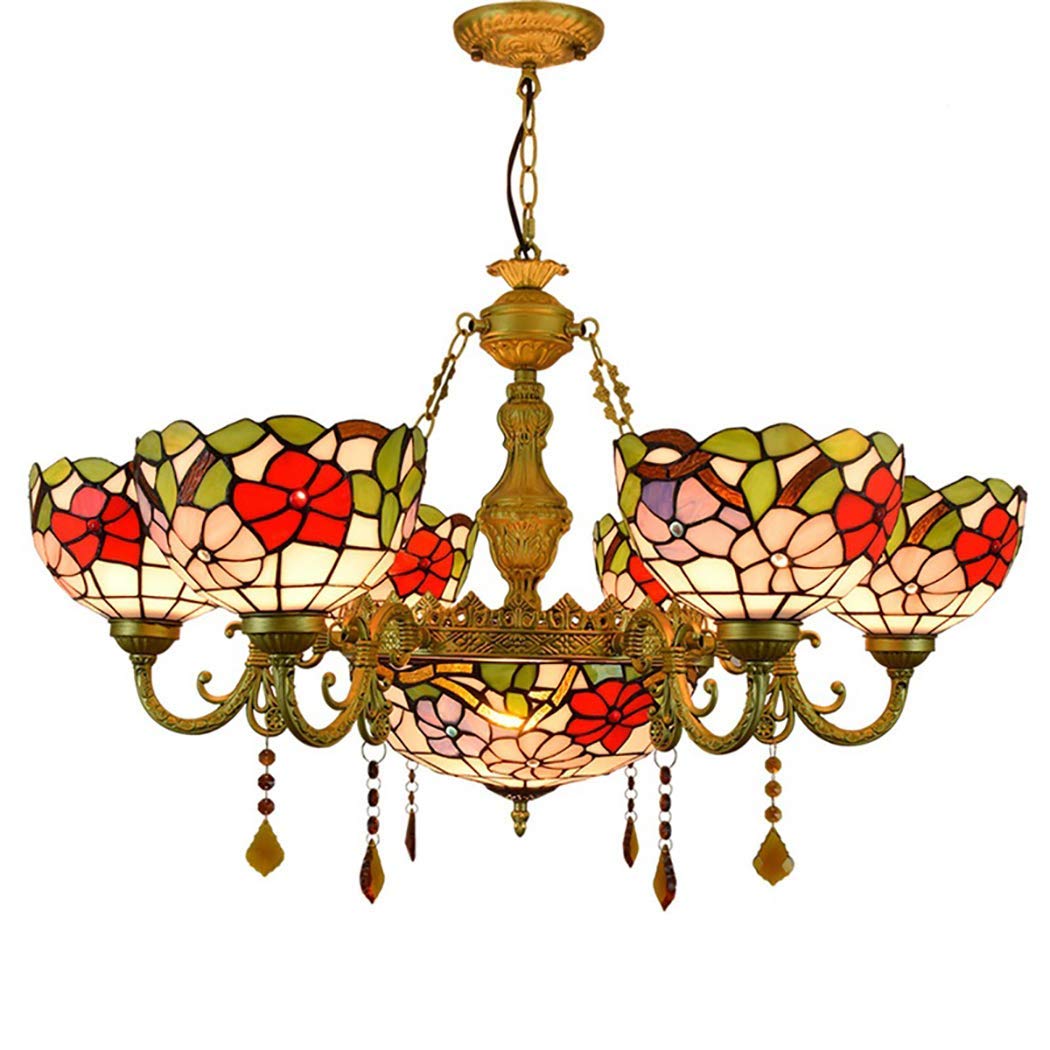 YNIYUJKL Retro Chandelier Vintage Creative Tiffany-Style Chandelier Stained Glass Inverted Ceiling Pendant Lighting Living Room Bedroom Restaurant Hanging Light-A