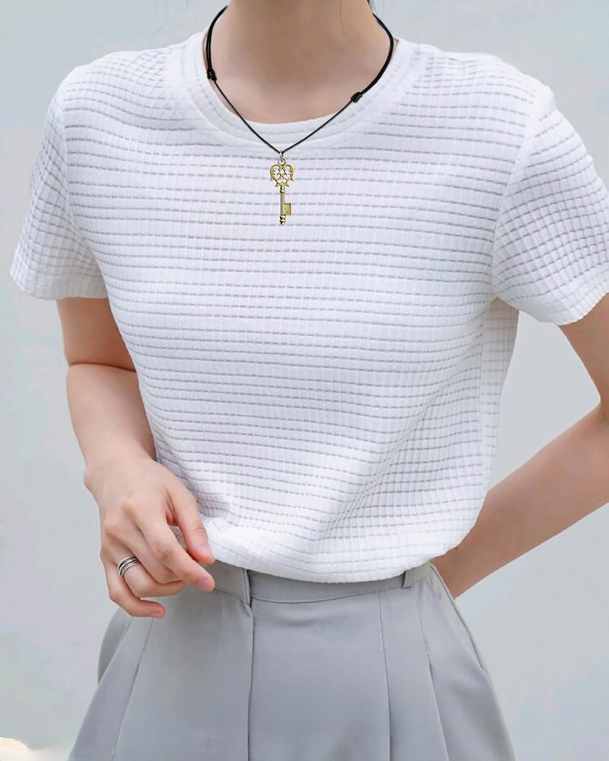 Antique Bronze Celtic Skeleton Curly Heart Key Charm Pendant Adjustable Black Cord Necklace 16"-30" - Image 7