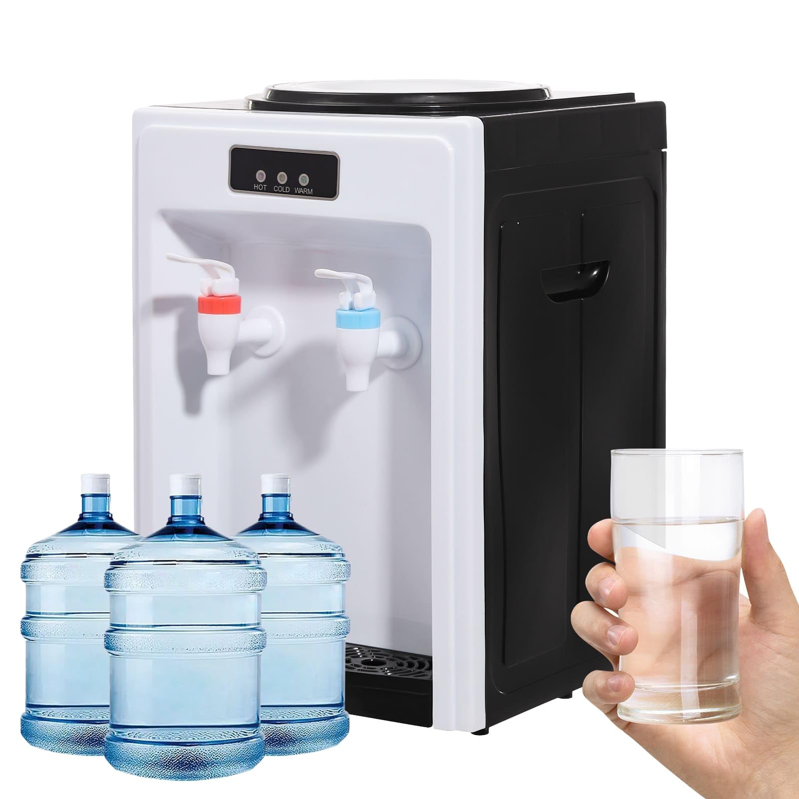 Distributeur d'eau Électrique, Fontaine à Eau, Eau Chaude (90°C) et Froide (15°C), 550W Chauffage/75W Refroidissement, en PP & INOX 304, pour Maison/Bureau (Blanc)