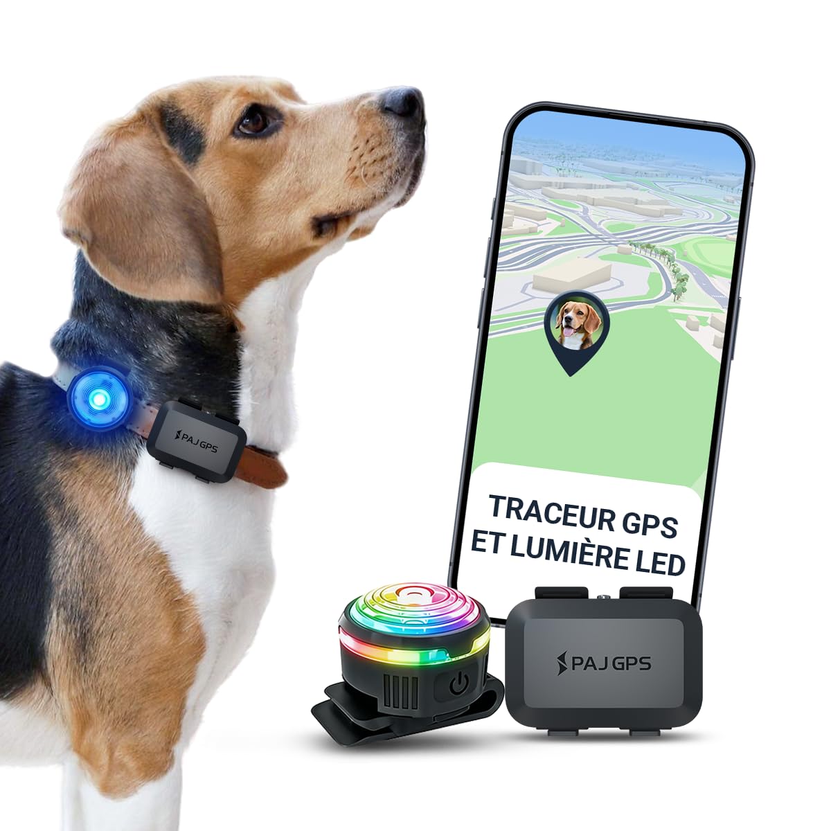 PAJ Traceur GPS 4G Mini + LED pour Petits Chiens, INCL. 3 Mois | Alerte anti-fugue - Suivi en temps réel - 100% étanche - Compatible tous colliers/harnais - Batterie jusqu'à 10 jours