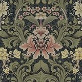 Abyssaly Vintage Floral Wallpaper Peel and Stick Boho, William Morris Flower Wall Murals, Removable Self-Adhesive Printed Dark Green Contact Paper for Home Kitchen Bedroom Decor, 17.7in x 118in