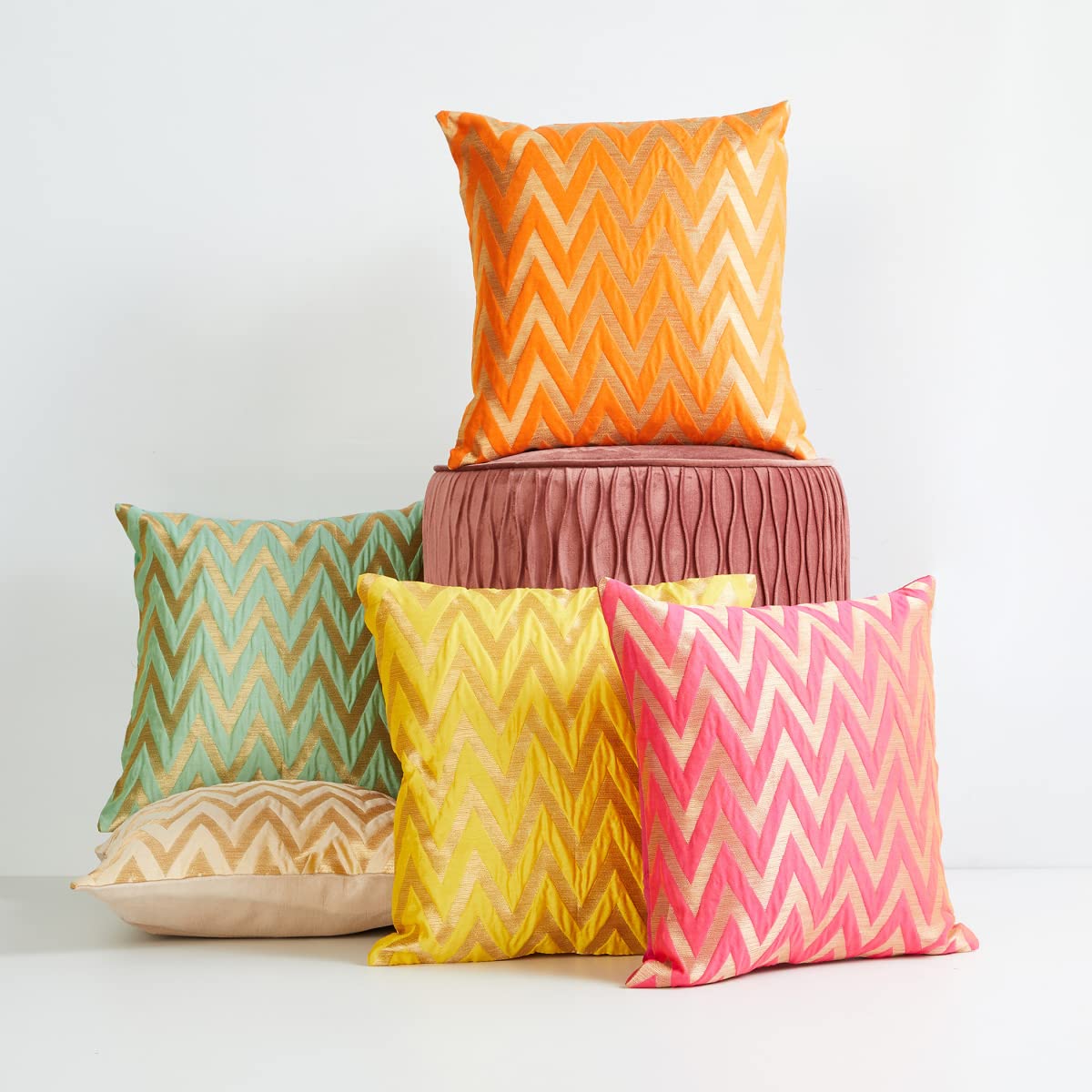 Home Centre Corsica Multicolour Brocade Chevron Printed Cushion Cover - 30x30cm - Set of 5-picture-10