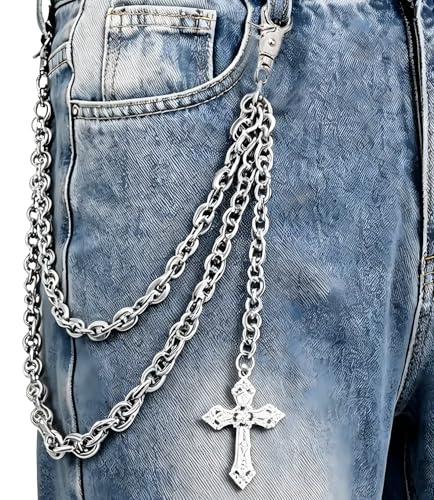 Punk Layered Wallet Chain for Men Women, Cross Pant Chains, Hip Hop Pocket Chains,Men's/Women Gifts