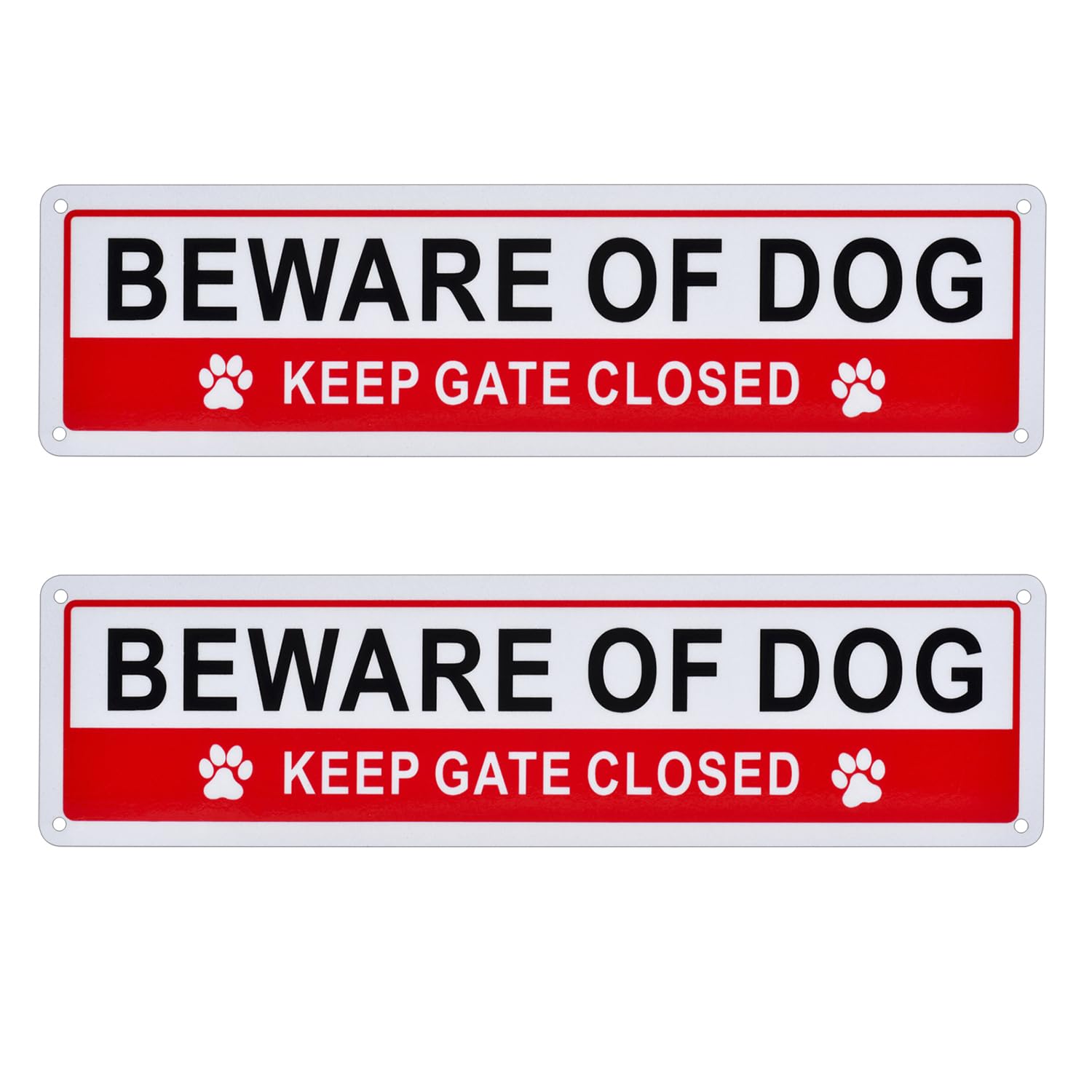 Kichwit 2 Pack Beware of Dog Sign, Aluminum, Keep Gate Closed Sign for Fence or Gate, 11.8 x 3.1 Inches, Red