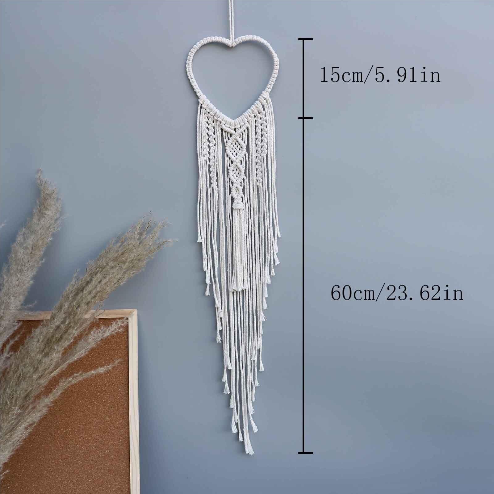 4 unids/Set macramé atrapasueños Luna Estrella Forma de corazón Redondo Adorno Colgante en la Pared decoración del hogar para El Dormitorio(Beige)