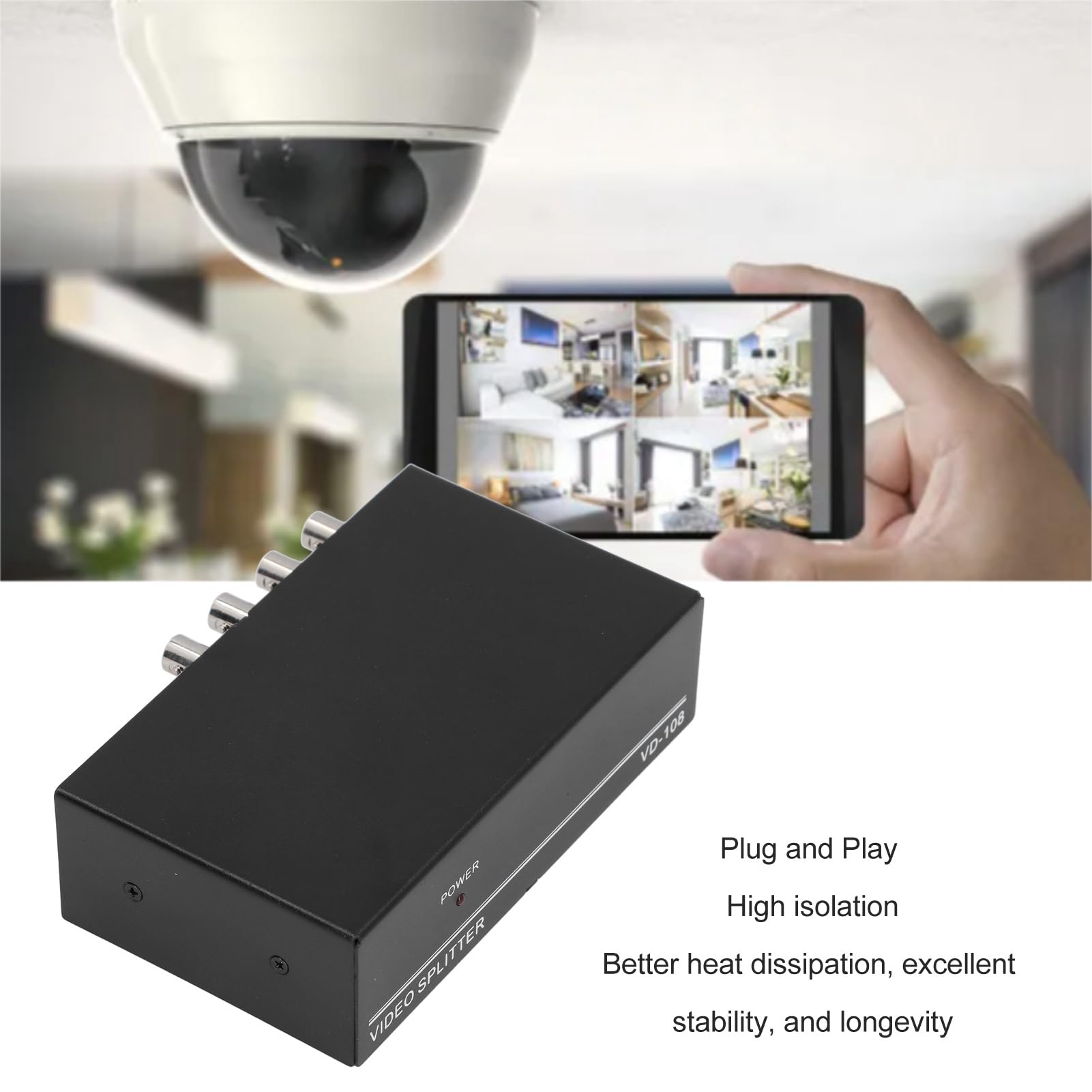 8 Port 1 in 8 Out BNC Video Splitter Box, 1080P Koaxialverteiler Verstärker, Audio Extractor für Videoüberwachungssystem CCTV Sicherheitskamera (EU-Stecker)