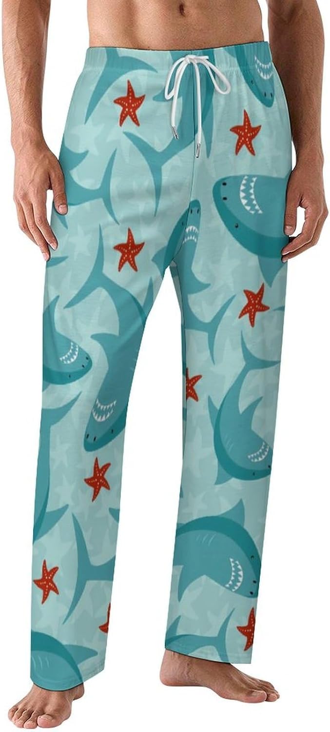 Shark Silhouette Grunge Linear Red Arrows Pajama Pants for Men Soft Warm Sleepwear Lounge Bottoms Pants with Pockets