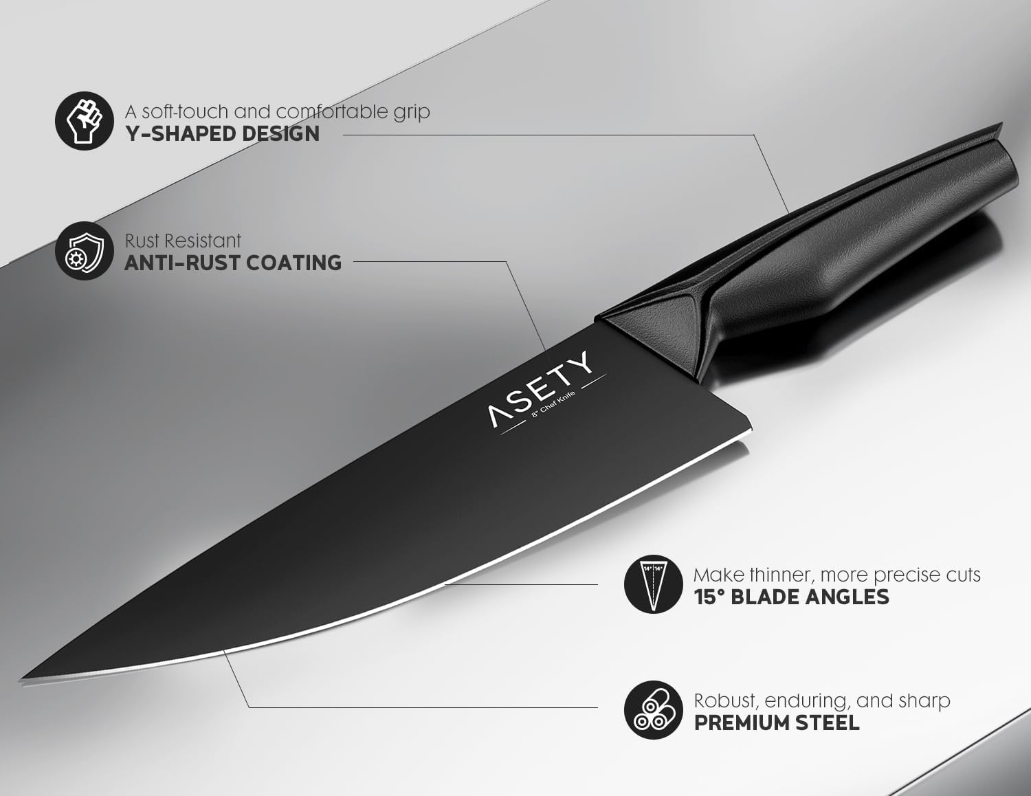 Kitchen Knife Sets with Block -15 PCS Knife Set with Bulti-in Sharpener, Dishwasher Safe, Stainless Steel Kitchen Knife with Ergonomic Handles, Sharp knives for Men and Women,Black - Image 8