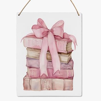 UYIKG Pink Coquette Room Decor, Preppy Coquette Wall Art Wood Hanging Sign, Bow Book Coquette Wall Decor for Girls Bedroom Dorm Wooden Slogan Hanging Sign 8x10 Inch