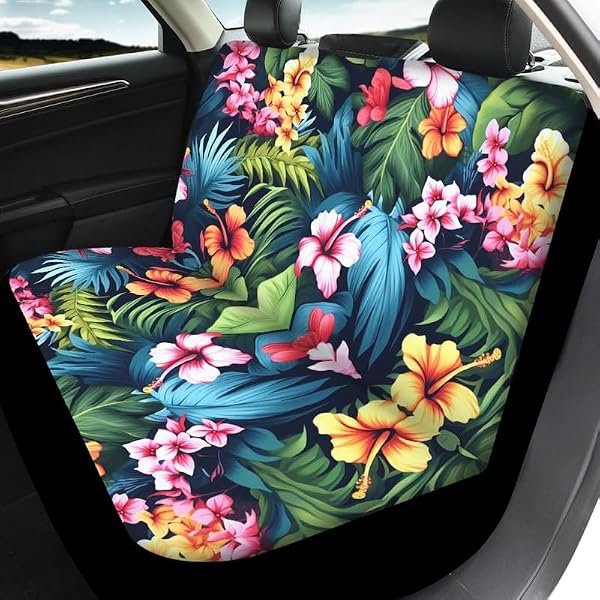 Semiouray Hawaii Hibiscus Floral Print Car Seat Covers Full Set for Women Tropical Plants Colorful Flower Seat Protector Cover Nonslip Car Decor Accessories for Vehicle Car SUV Truck by Semiouray - Used condition - Image 4