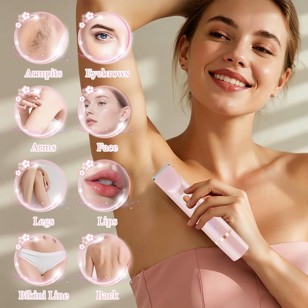 Rasoio elettrico da donna 2 in 1, Bikini Trimmer, impermeabile, utilizzabile sia a secco che bagnato, per gambe, braccia, ascelle e zona bikini (Rosa)