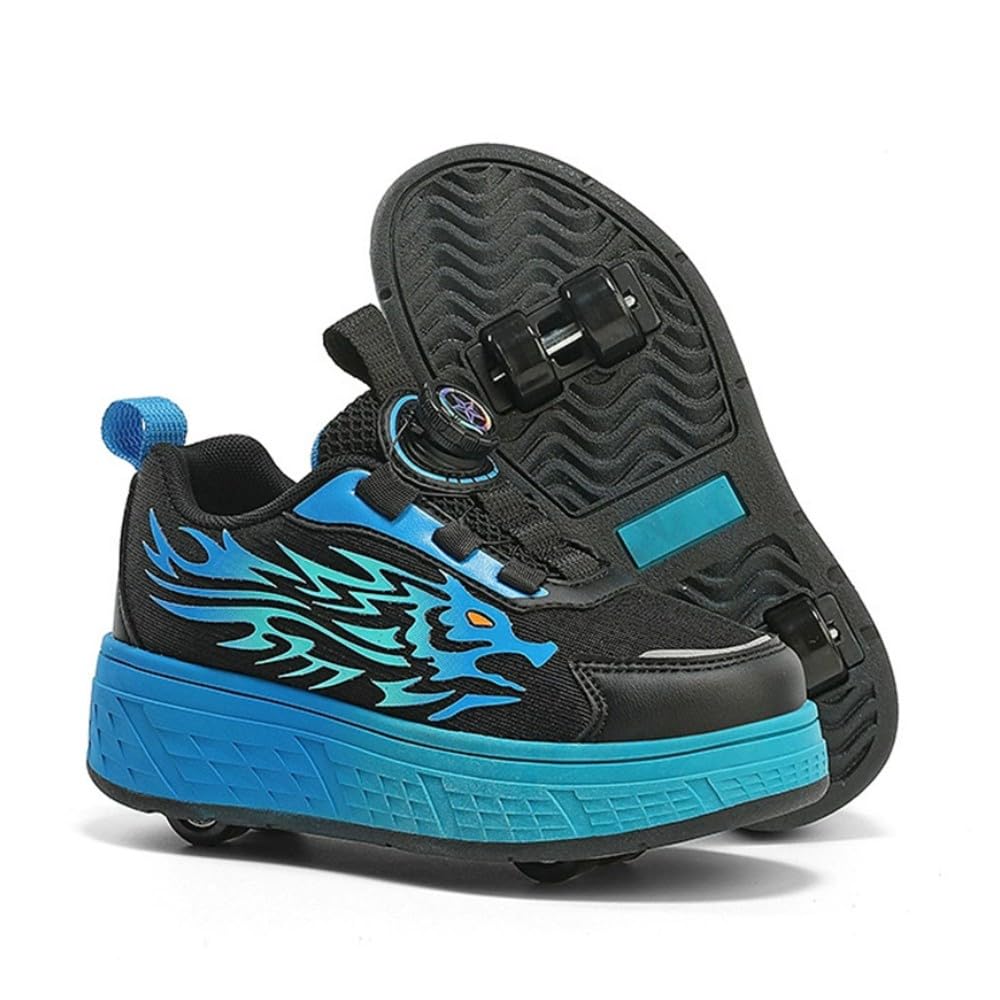 Mateju Chaussures à Roulette Garçons Filles 2 en 1 Patins à roulettes Baskets Enfant Chaussures de Skateboard Retractable avec 4 roulettes Adolescents Chaussures de Sport d'extérieur