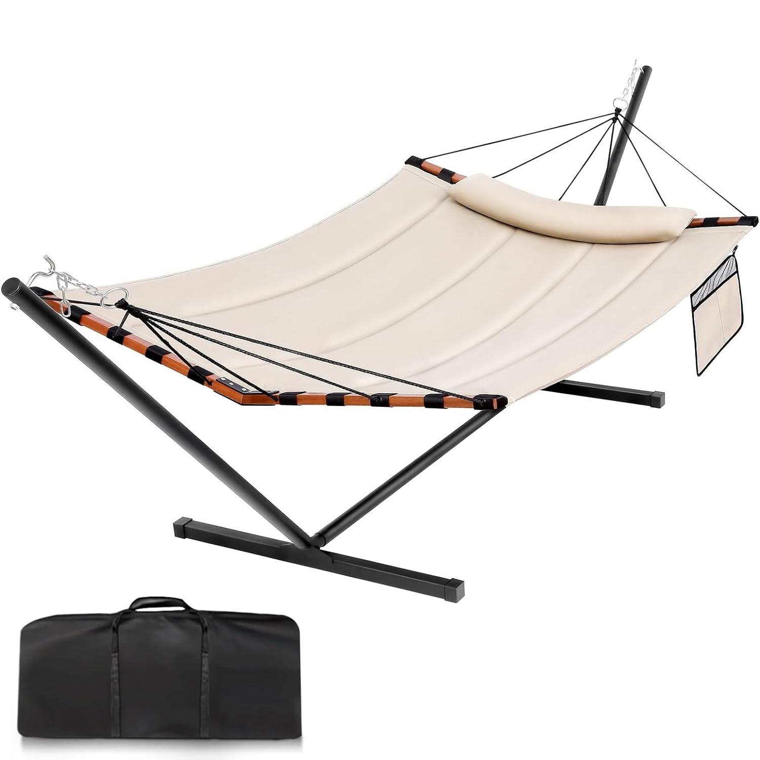 Kaigital Hammock with Stand Heavy Duty, Outdoor Patio Hammock with Portable Steel Stand and Storage bag, Large Double Hammocks,480lbs Capacity.