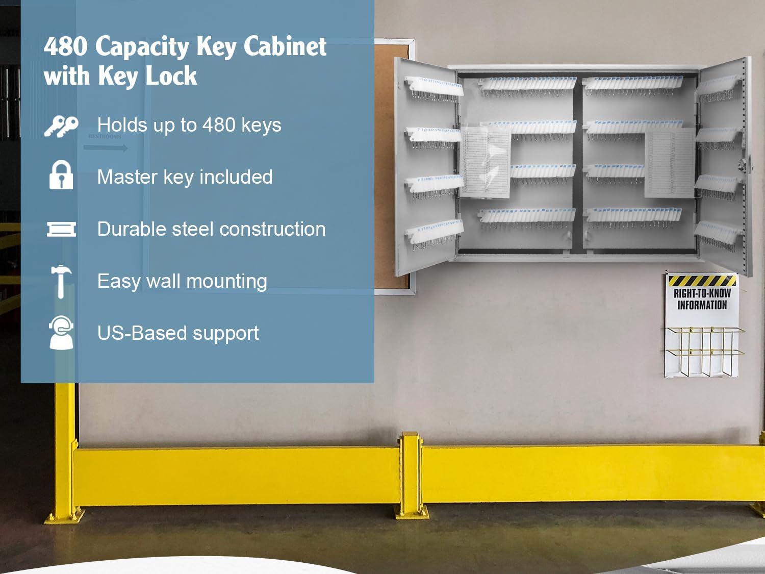 Barska 480 Position Key Cabinet with Numbered Hooks – Wall Mount Steel Key Organizer Safe with Index Log, White Key Tags & Lockable Door for Office or Business