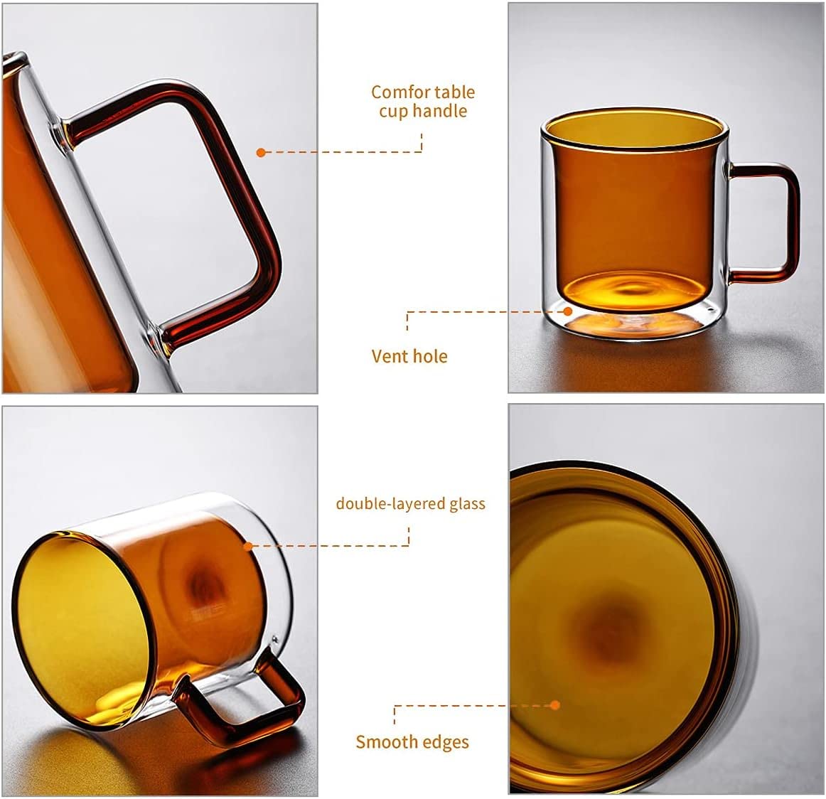 CASOTA Kaffeetassen aus Glas, 2er-Set, doppelwandiges Design, Glas, Tee, Kaffee, Milchbecher mit Griffen, isolierte doppelwandige Gläser, hitzebeständige Thermobecher for Cappuccino Latte Tee