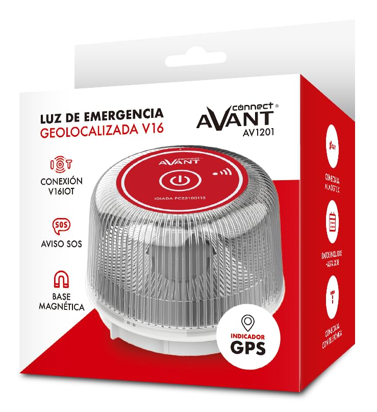 Luz baliza de emergencia para coche Avant V16 Connected AV1201/ Homologada/ Base Imantada/ Geolocalizable/ Funciona a Pilas