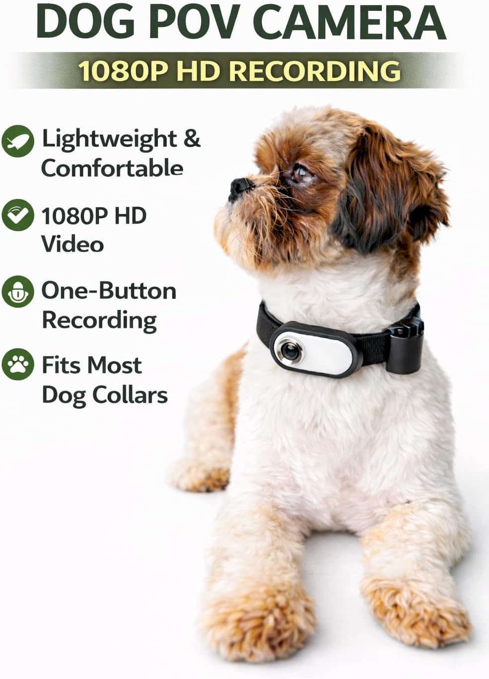 Dog Collar Camera 1080P HD – Dog POV Camera with 170° Wide Angle Lens, Mini Action Camera for Dogs, Video Recording with Micro SD Card, Lightweight Pet Body Cam (No WiFi)