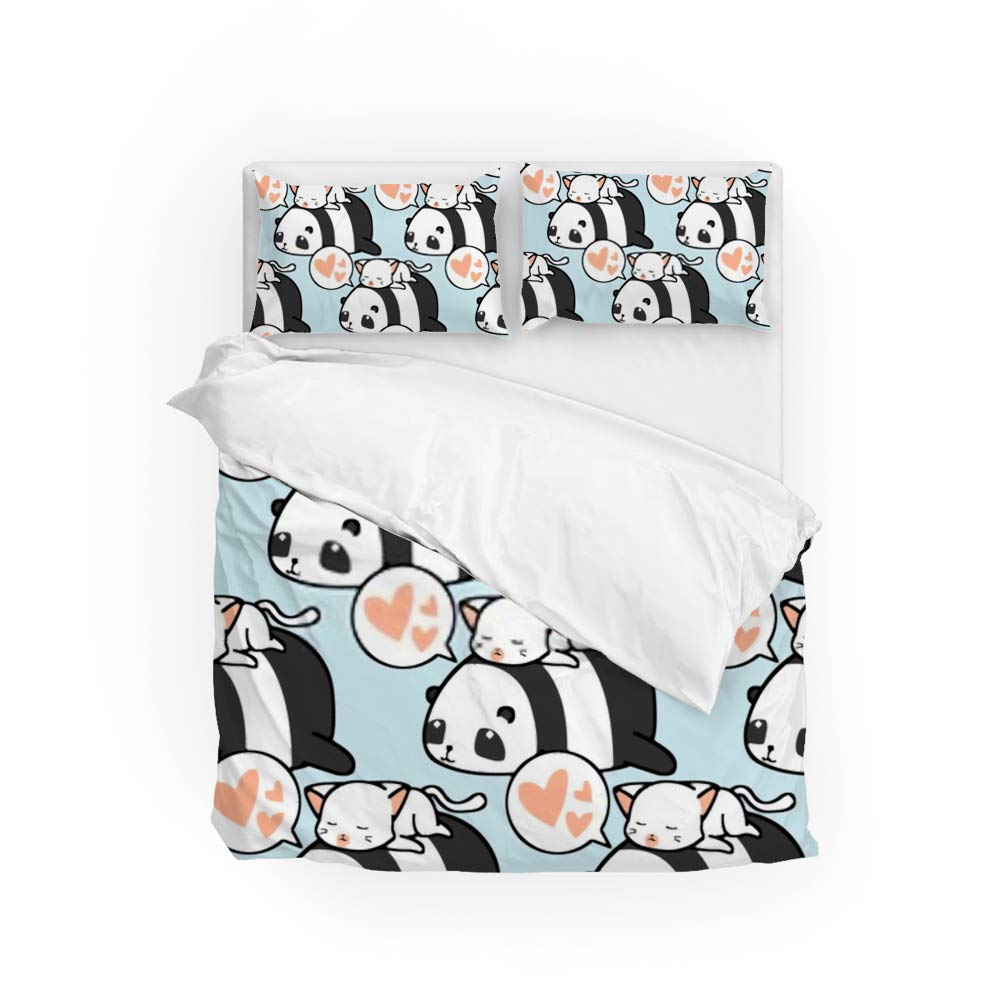 Parure de lit motif panda et chat 3 pièces en polyester King size