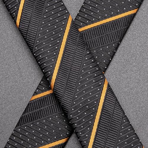 Image of Hi-Tie Men's Suspenders and Tie Set Silk Adjustable Elastic Y Braces with Strong 6 Clips Pocket Square Set