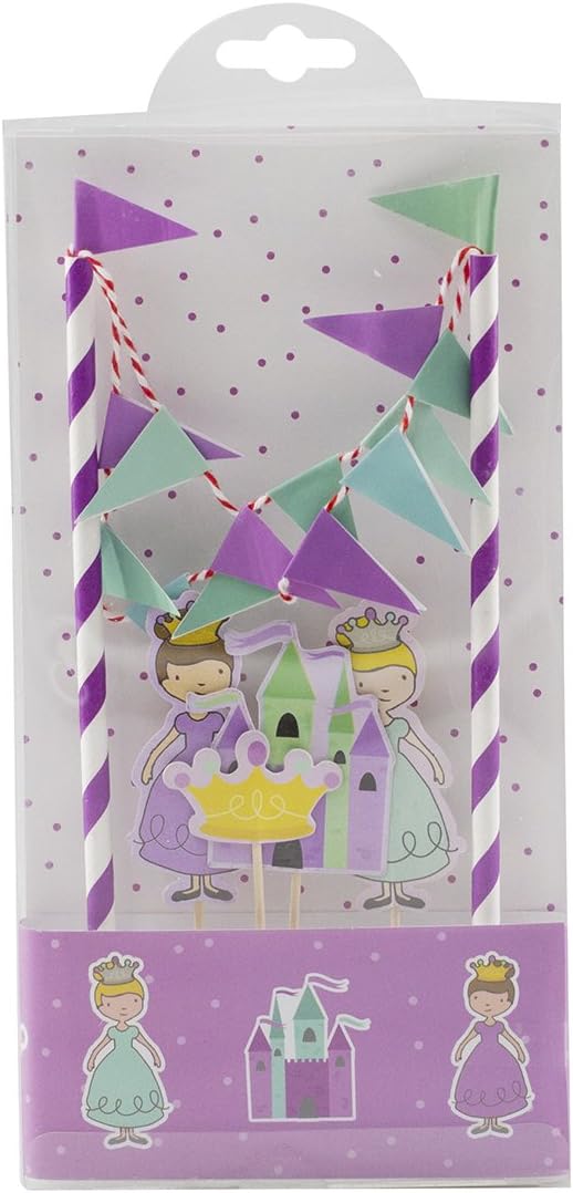 Purple Princess Cake Bunting Banner Topper Kit for Kids Birthday Party, Baby Shower, Cake Decoration