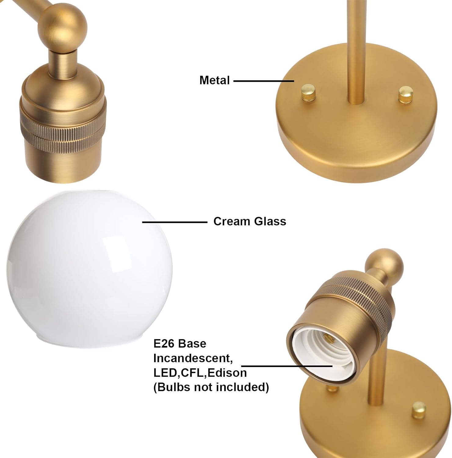 Yosoan Brass Boho Vanity Gold Bathroom Wall Sconce, 1-Light Indoor Hardwired Wall Mounted Vintage Industrial Fixture Lights with White Double Hole Round Glass Lamp for Mirror, Living Room(Antique)