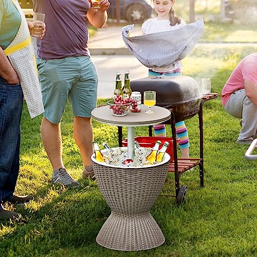 Giantex Cool Bar Table, 8 Gallon Beer And Wine Cooler, Rattan Style Patio Bar Tables, Height Adjustable, 3-In-1 Ice Cooler With Drainage Plug, Outdoor Cocktail Table For Deck Pool Party (Coffee) #TOP4