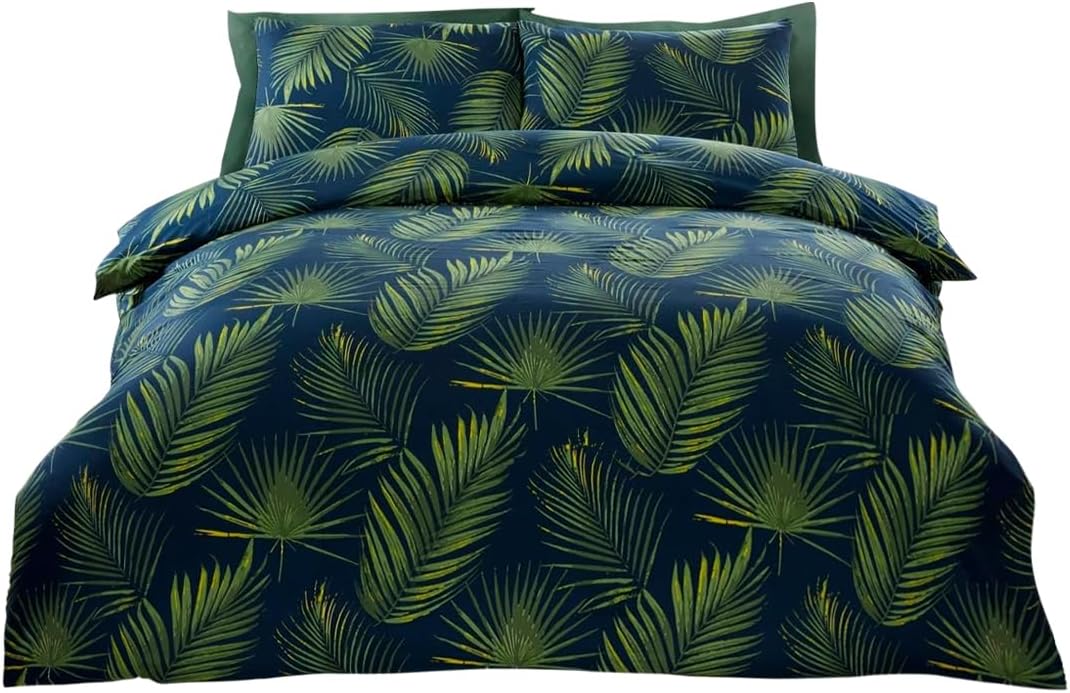Palma Tropical Green Double Duvet Cover Set - 180TC Microfibre Bedding & 2 Pillowcases - Soft, Easy Care & Oeko-Tex Certified 200x200cm