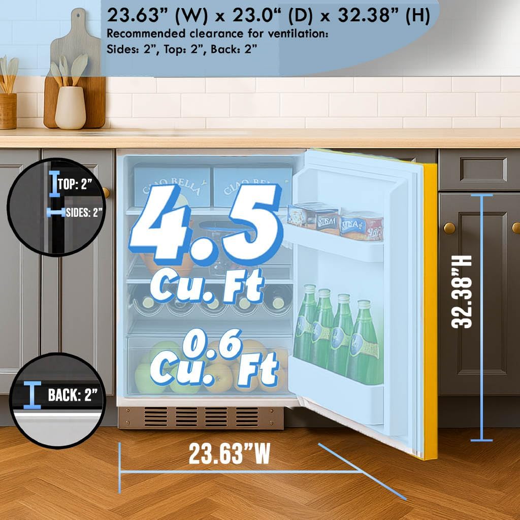 Summit 24" Refrigerator Freezer, Undercounter Fridge, 5.04 cu.ft. Capacity, ADA Compliant, ENERGY STAR, Yellow - BRF611WHYADA