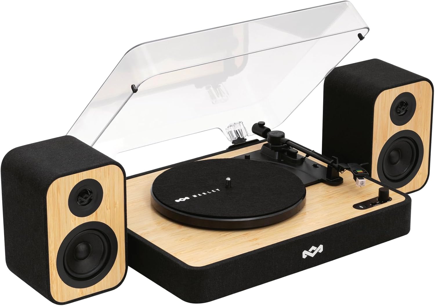 House of Marley Revolution Wireless Turntable with Speakers - Sustainably Made Bluetooth Record Player with 8W Bookshelf Speakers, Easy Set Up Vinyl Player with Dust Cover