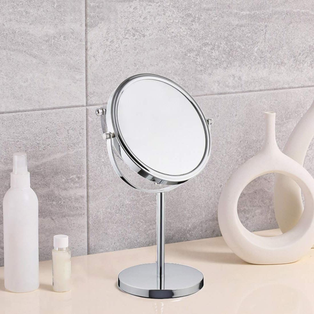 Sweet seven Double Sided 8-inch Vanity Mirror - 1X and 3X Magnifying Makeup Mirror with 360° Swivel, Stainless Steel Frame