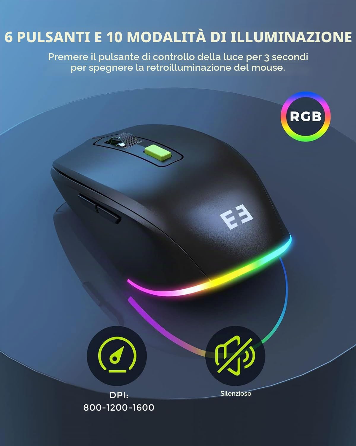 seenda JPX006 - Set tastiera e mouse wireless illuminato, ergonomico, QWERTZ | Connettore USB-A e USB-C, ricaricabile, ergonomico, con supporto per cellulare e poggiapolsi, tasti silenziosi, per PC e Mac