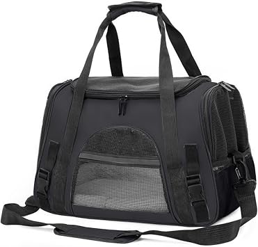 PETCUTE Pet Carrier,Foldable Pet Travel Carrier for Medium Cats and Puppy,Portable Cat Carrier Bag with Breathable Mesh and Removable Washable Mat,Shoulder Strap,Dog Carrier Bag with Reflective Strip