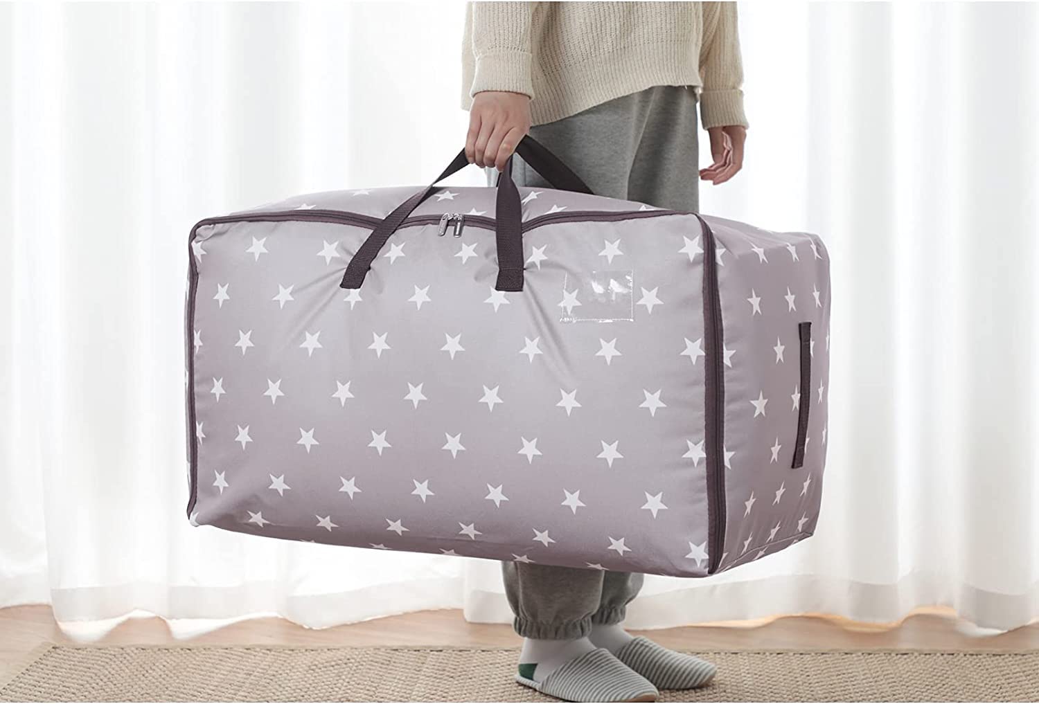DOKEHOM 3 Piezas 105L Bolsa de Almacenamiento Grande, Bolsa de Tela para Ropa, tamaño Ultra Grueso bajo la Cama, a Prueba de Humedad (Gris)