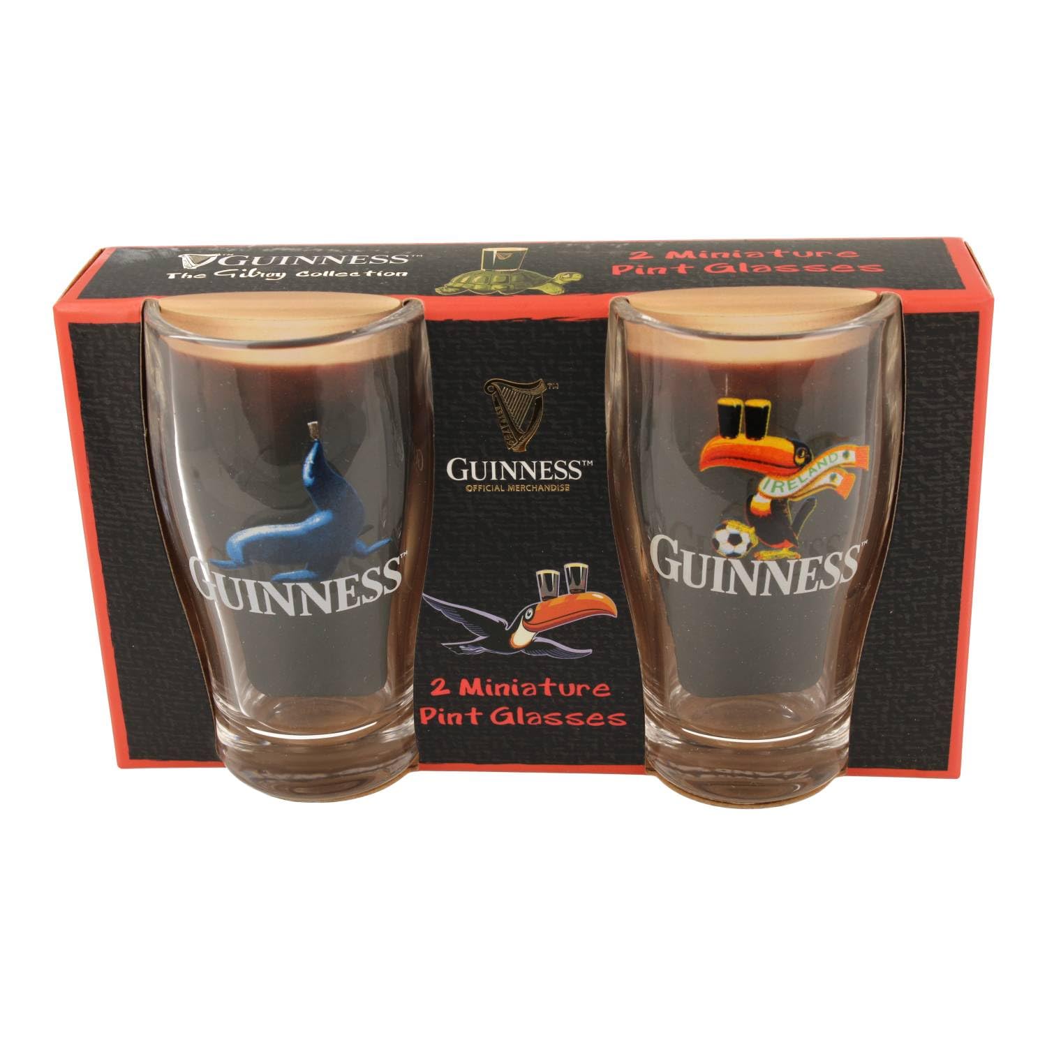 Guinness Mini Pint Glasses 2 Pack – Seal & Football Toucan Design | Official Merchandise | Collectable Shot Glass Set