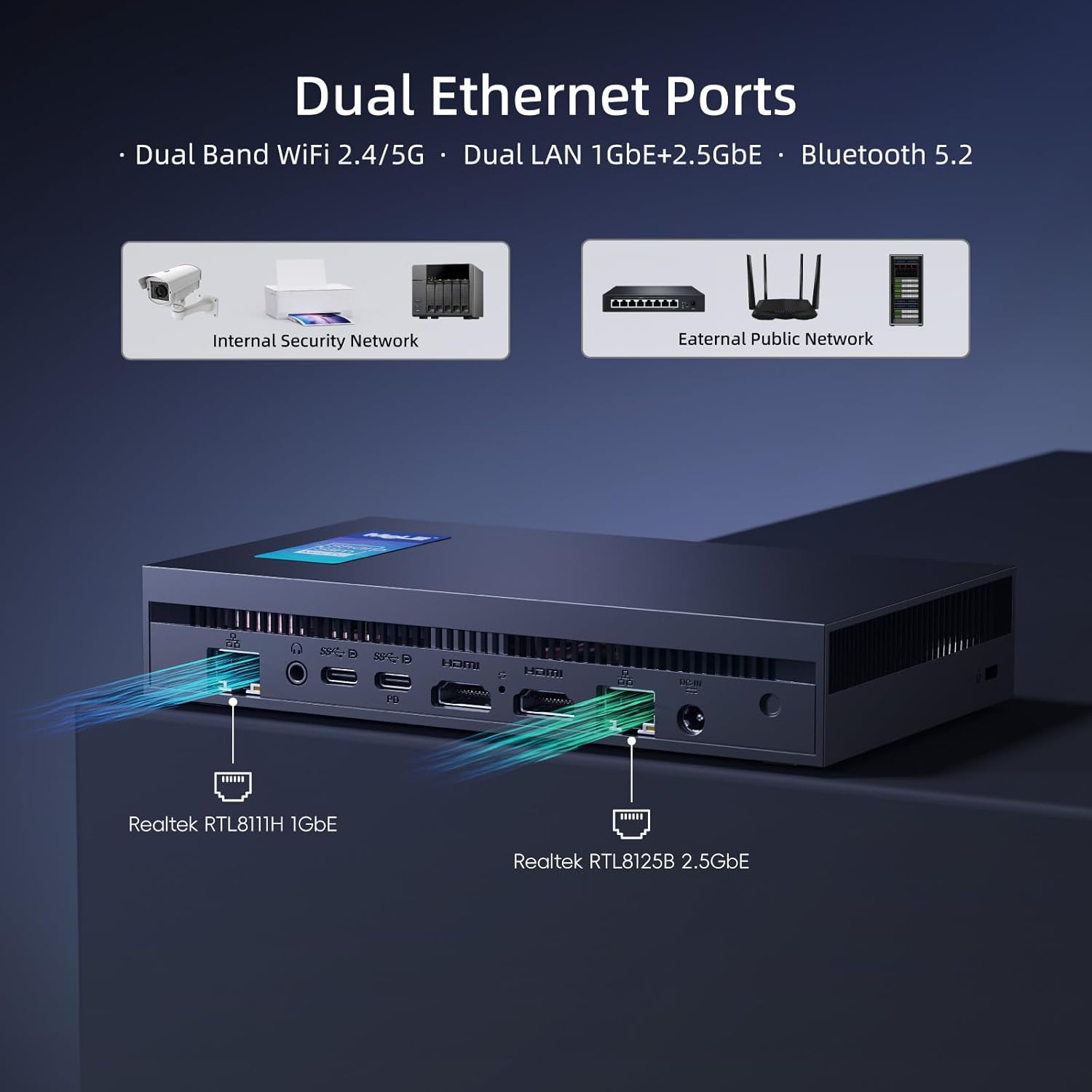 MeLE Overclock X5 Mini PC Dual LAN Processors i5-12450H (up to 4.4GHz) Micro PC Dual NIC 32GB DDR4 1TB ROM Small Desktop Computers Four Screens Display, HDMI2.0+DP1.4, 2.4G&5G WiFi, BT5.2 - Image 3