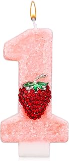 Strawberry Number 1 Candle, Cute Berry Number One Candle Strawberry Theme Cake Topper Decor Supplies for First Birthday Wedding Party Baby Shower Decoration
