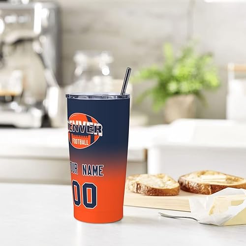 Miniatura 7 de Denver - Vaso de fútbol personalizado con nombrenúmero, vaso clásico de acero inoxidable con tapa y pajilla, regalos personalizados para fanáticos