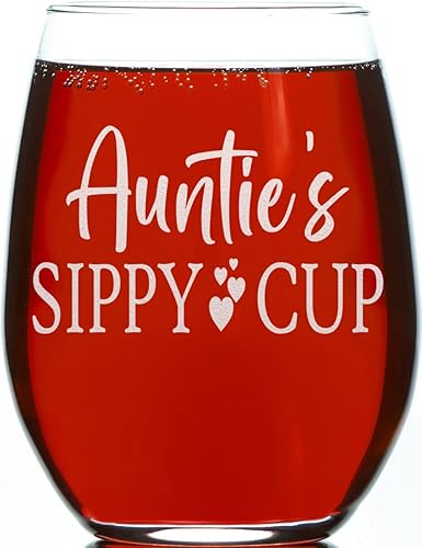 CARVELITA Promoted To Aunt Est 2024, copa de vino sin tallo de 15 onzas, anuncio de embarazo para tía, tía nueva, regalo para tía de sobrina,