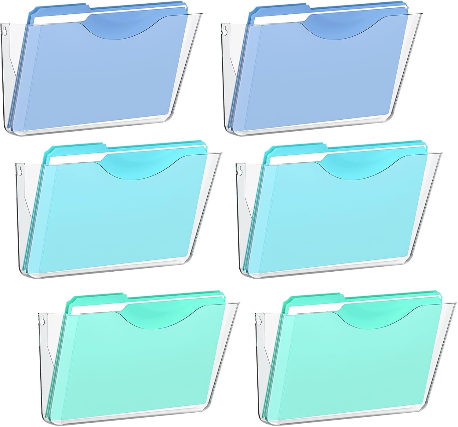 SUPEASY Clear Acrylic Wall File Organizer, One-Piece Wall Mount File Holder for Mail Magazines Letter Size Folders, Single Pocket for Office, Home or Classroom, 6 Pack Screws Not Included