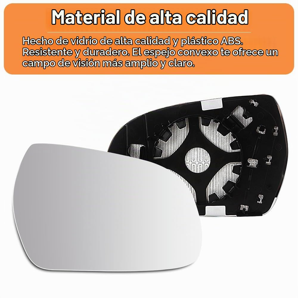 SENZEAL Cristal del Espejo para Audi A3 8P A4 8K B8 A5 8T Derecho Lado del Pasajero Calefactado con Placa de Soporte 8K0857536F (Derecho)