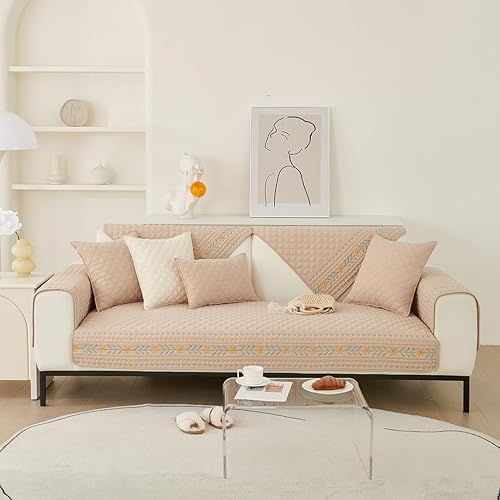 Miniatura 2 de vctops Funda acolchada de algodón para sofá, funda de sofá modular con bordado floral de granja, antideslizante, lavable, protector de muebles para