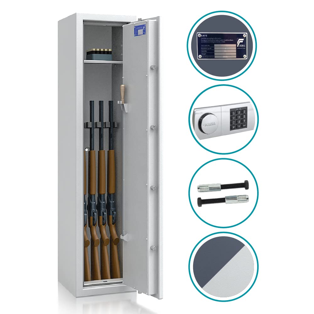 SafeHero Waffenschrank Klasse 0 EN 1143-1 Secureo Hawk 5 XL | Waffenschrank 0 für 5 Langwaffen | Langwaffenschrank mit Elektronikschloss & Notschlüssel | Waffenschrank Langwaffen, Kurzwaffen + Muni.
