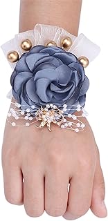 ONDIAN Flor de Muñeca Dama de Honor muñeca Novio Nupcial Perla Cinta Boda muñeca Flor para Mujeres y Niñas (Color : Azul, Size : 8x7cm)